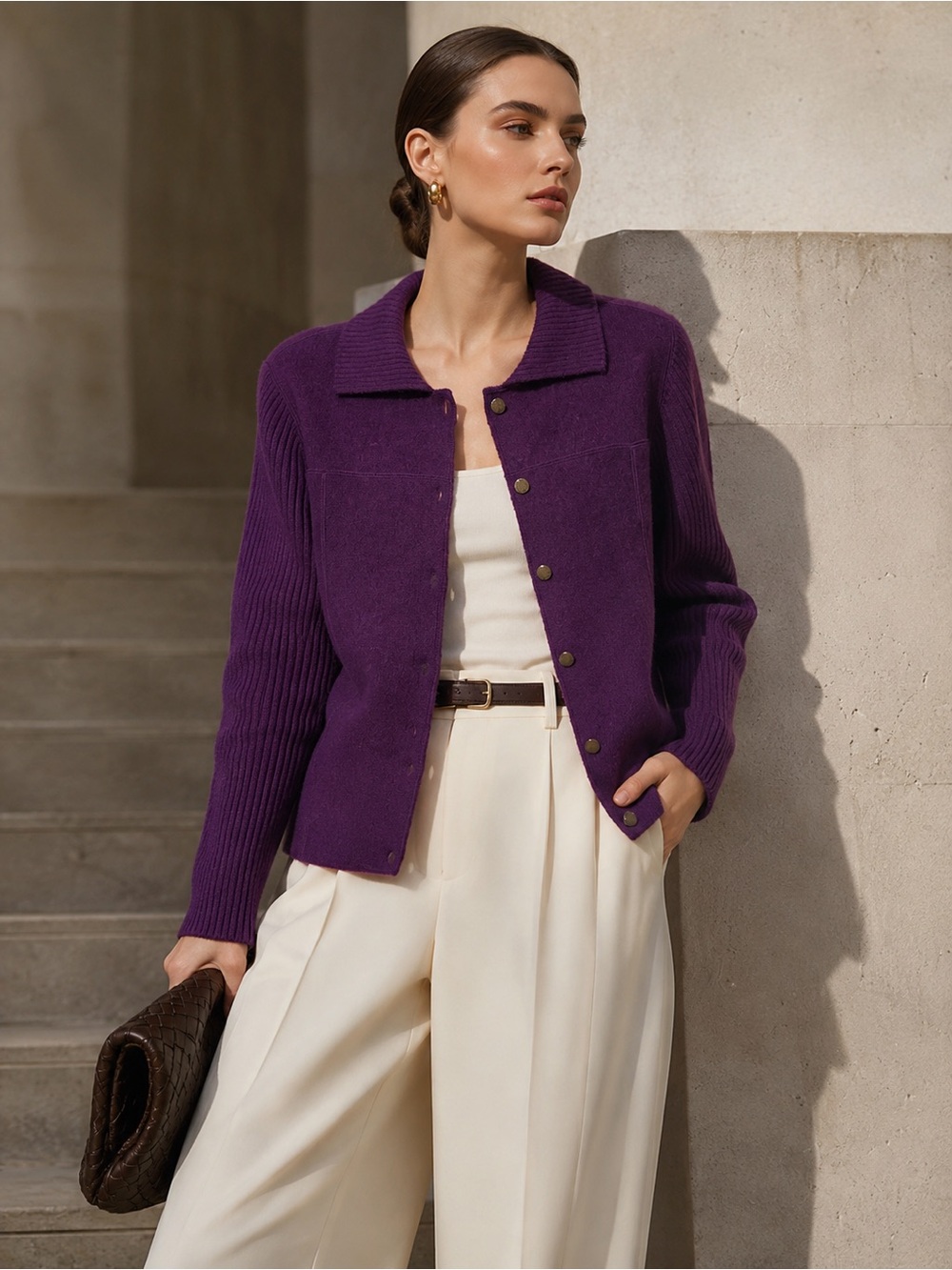 Vintage TABI 100% Wool Purple Knit Cardigan Jacket M